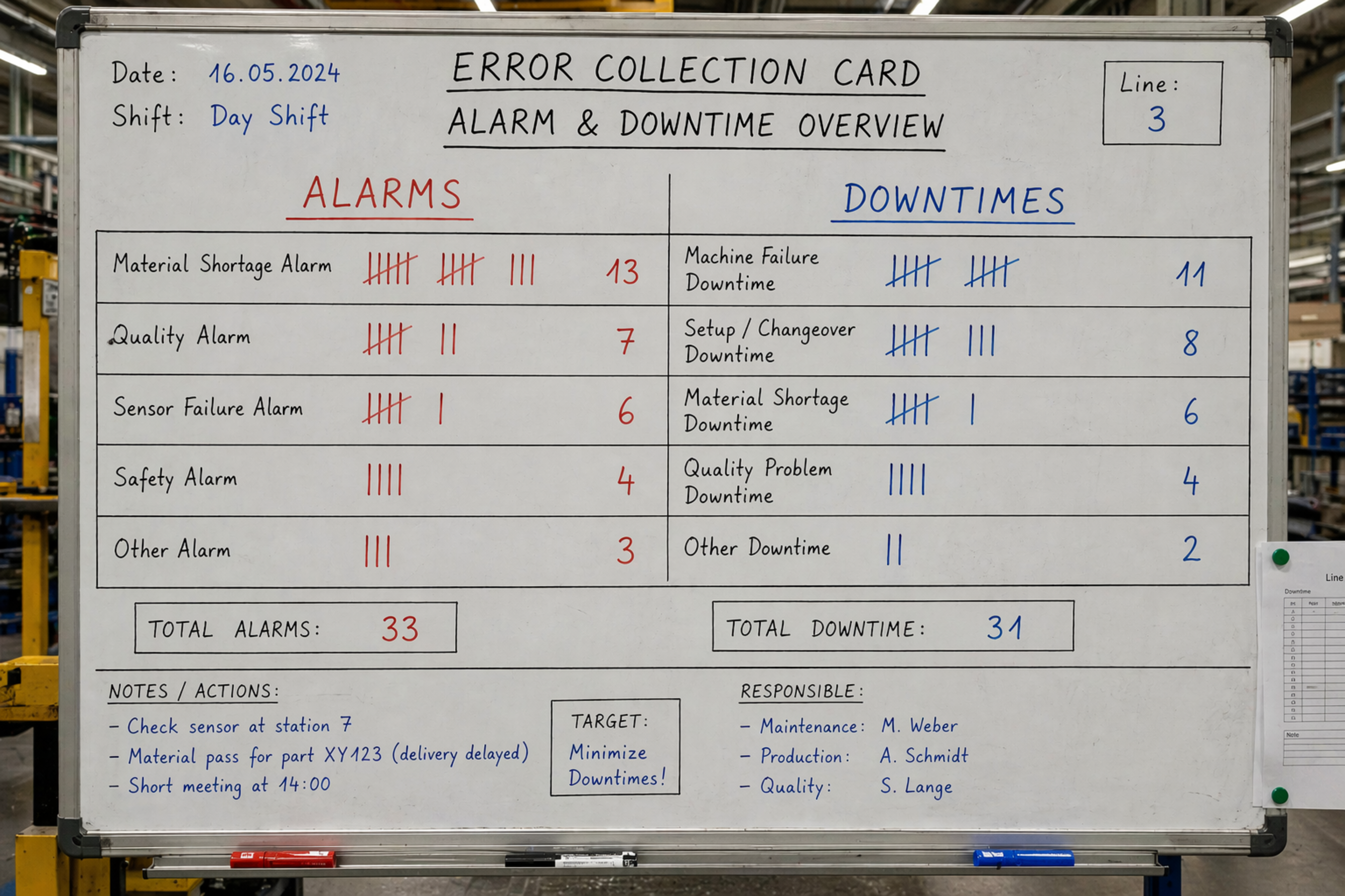 Error Collection Cards are a manual way to collection machine problems and downtime/standstills.