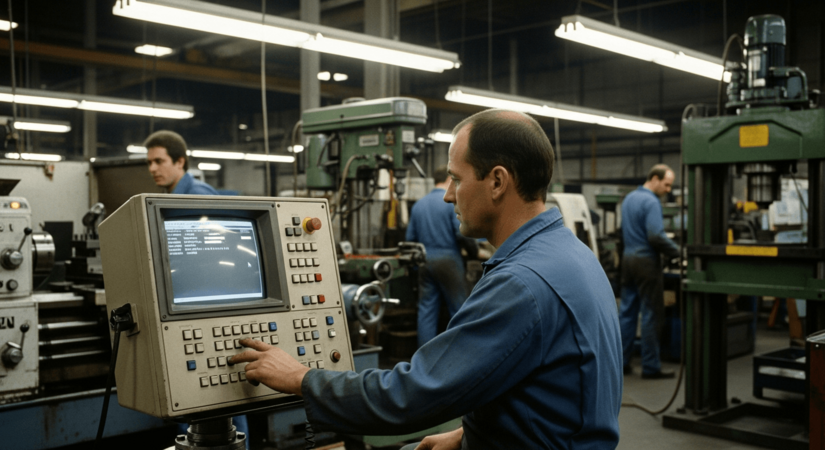 Frühe digitale Produktionsmaschine mit integrierter digitaler Benutzeroberfläche.