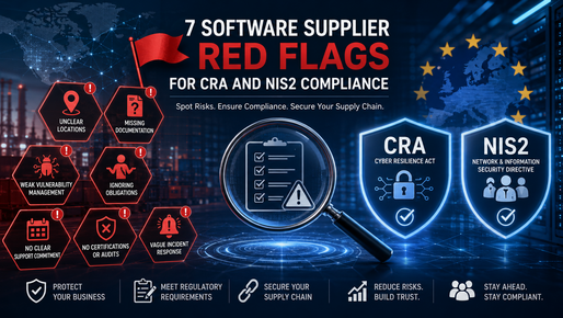 Cybersecurity compliance illustration for CRA and NIS2 supplier risk assessment.