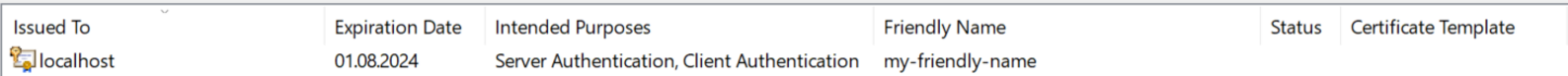 Image 1: Sample certificate in the Windows Certificate Store showing differences between Subject Name and Friendly Name. Image 1: Sample certificate in the Windows Certificate Store showing differences between Subject Name and Friendly Name.